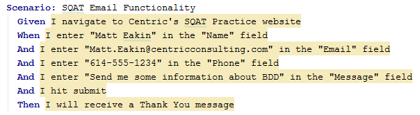 BDD Gherkin Script
